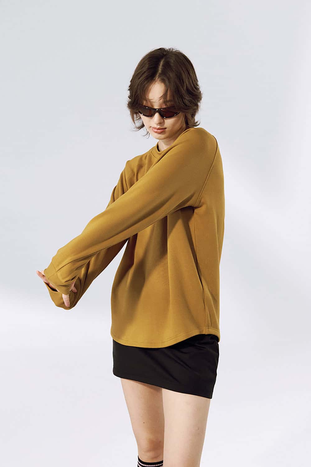 Warm Raglan Sleeve Long-Sleeve T-Shirt _ Solid Color Loose Fit Crewneck Baselayer