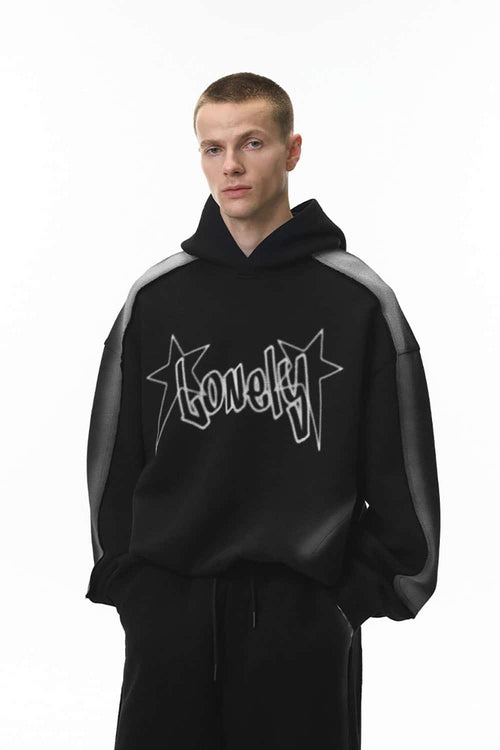 Scuba-Knit Airbrush Raw-Edge Hoodie - Active Black