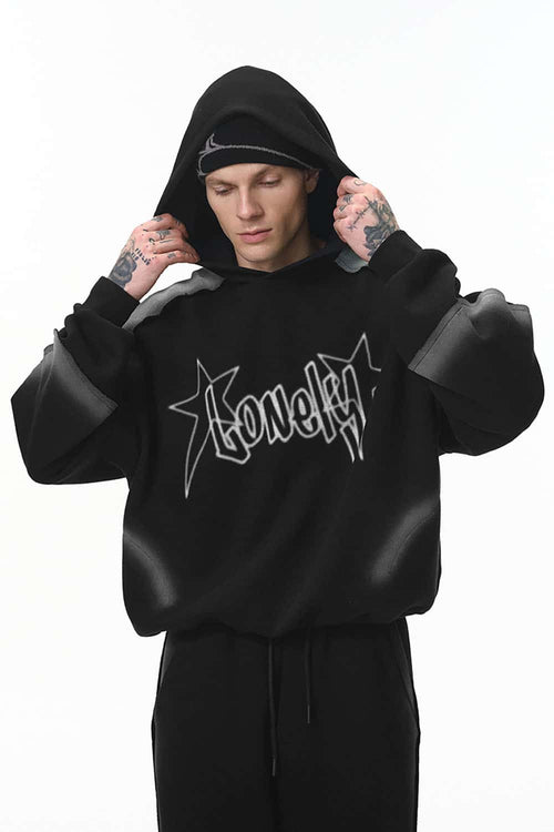 Scuba-Knit Airbrush Raw-Edge Hoodie - Active Black
