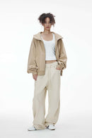 Premium Fleece Pleated Curved Sweatpants - Beige Gray