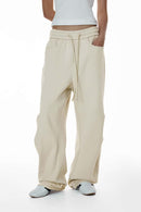 Premium Fleece Pleated Curved Sweatpants - Beige Gray