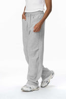 Premium Fleece Pleated Curved Sweatpants - Flower Gray