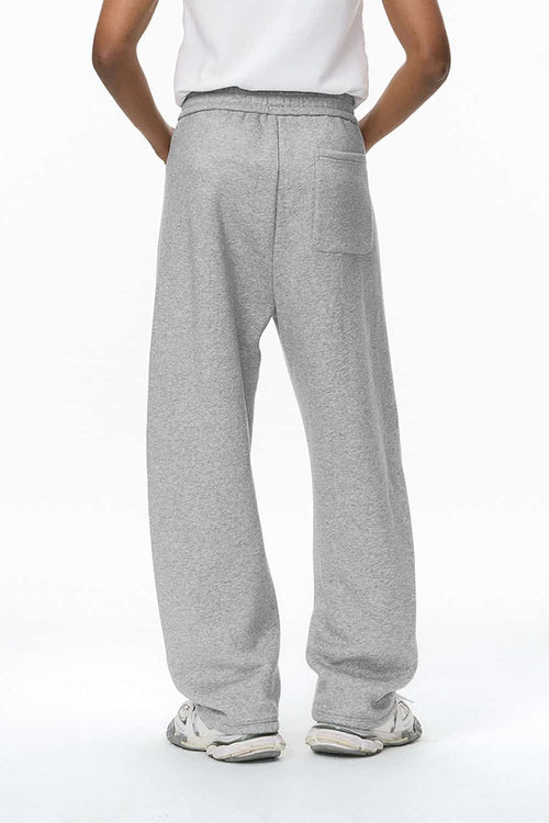 Premium Fleece Pleated Curved Sweatpants - Flower Gray