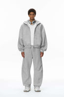 Premium Fleece Pleated Curved Sweatpants - Flower Gray