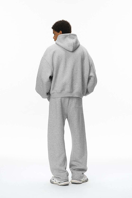 Premium Fleece Pleated Curved Sweatpants - Flower Gray