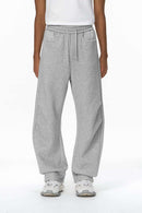 Premium Fleece Pleated Curved Sweatpants - Flower Gray