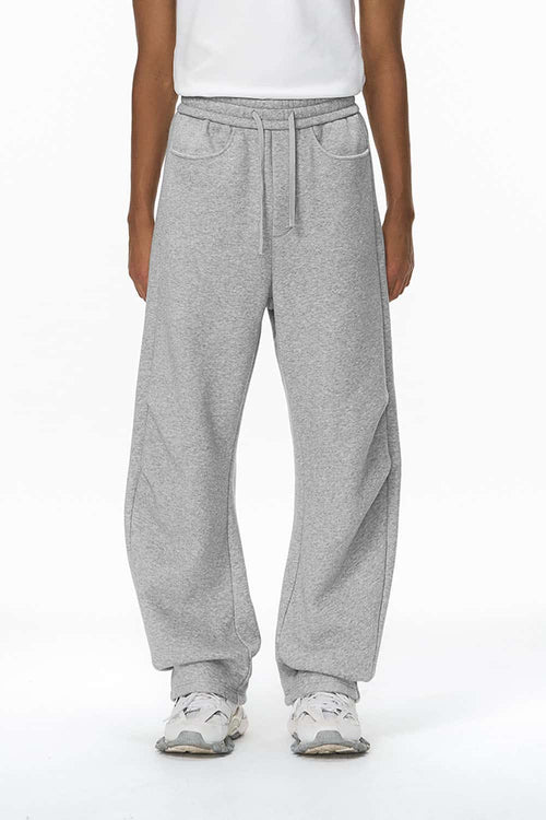 Premium Fleece Pleated Curved Sweatpants - Flower Gray