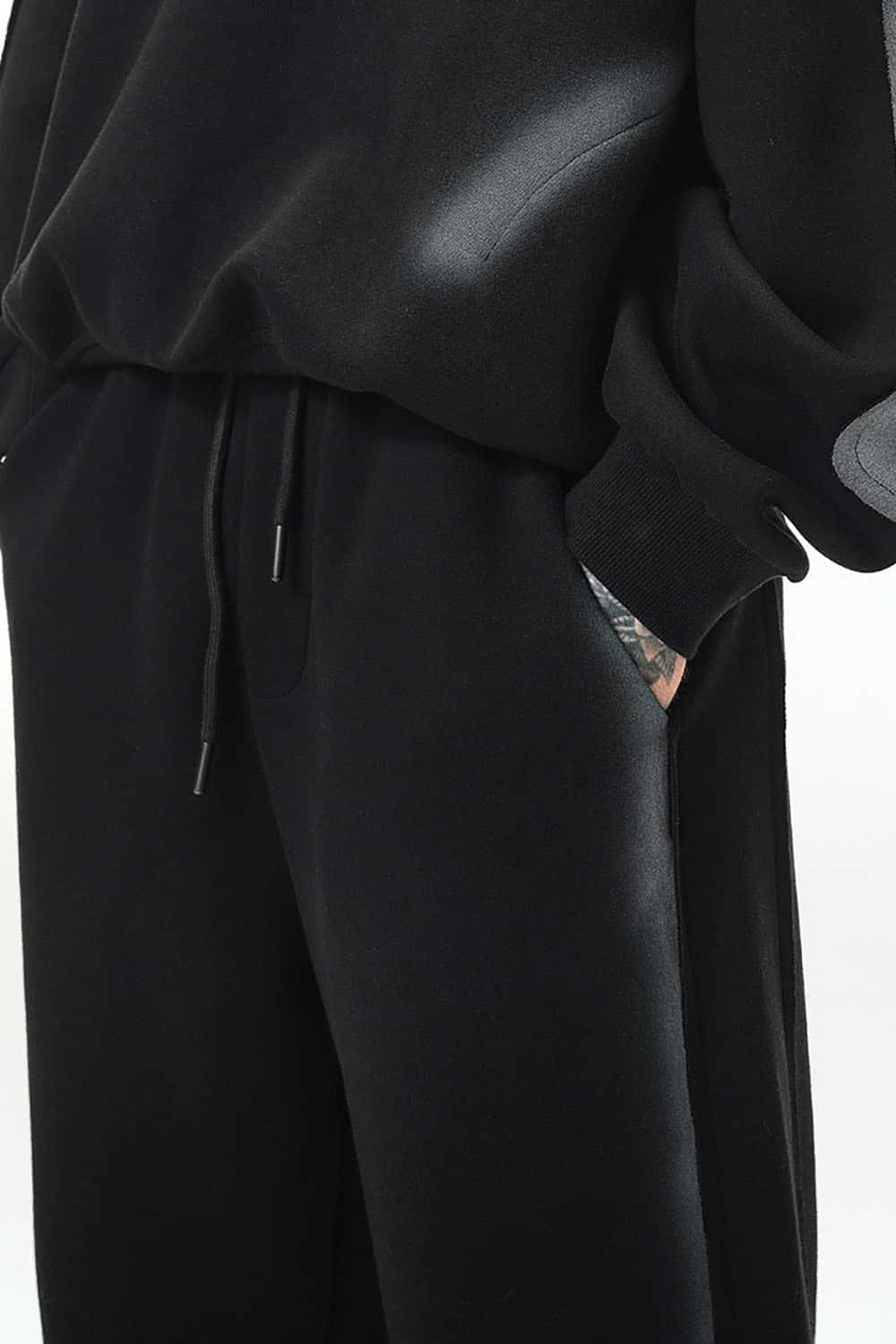 Techwear Air-Layer Wide-Leg Sweatpants _ Curved Panel Spray-Print Graphic Joggers