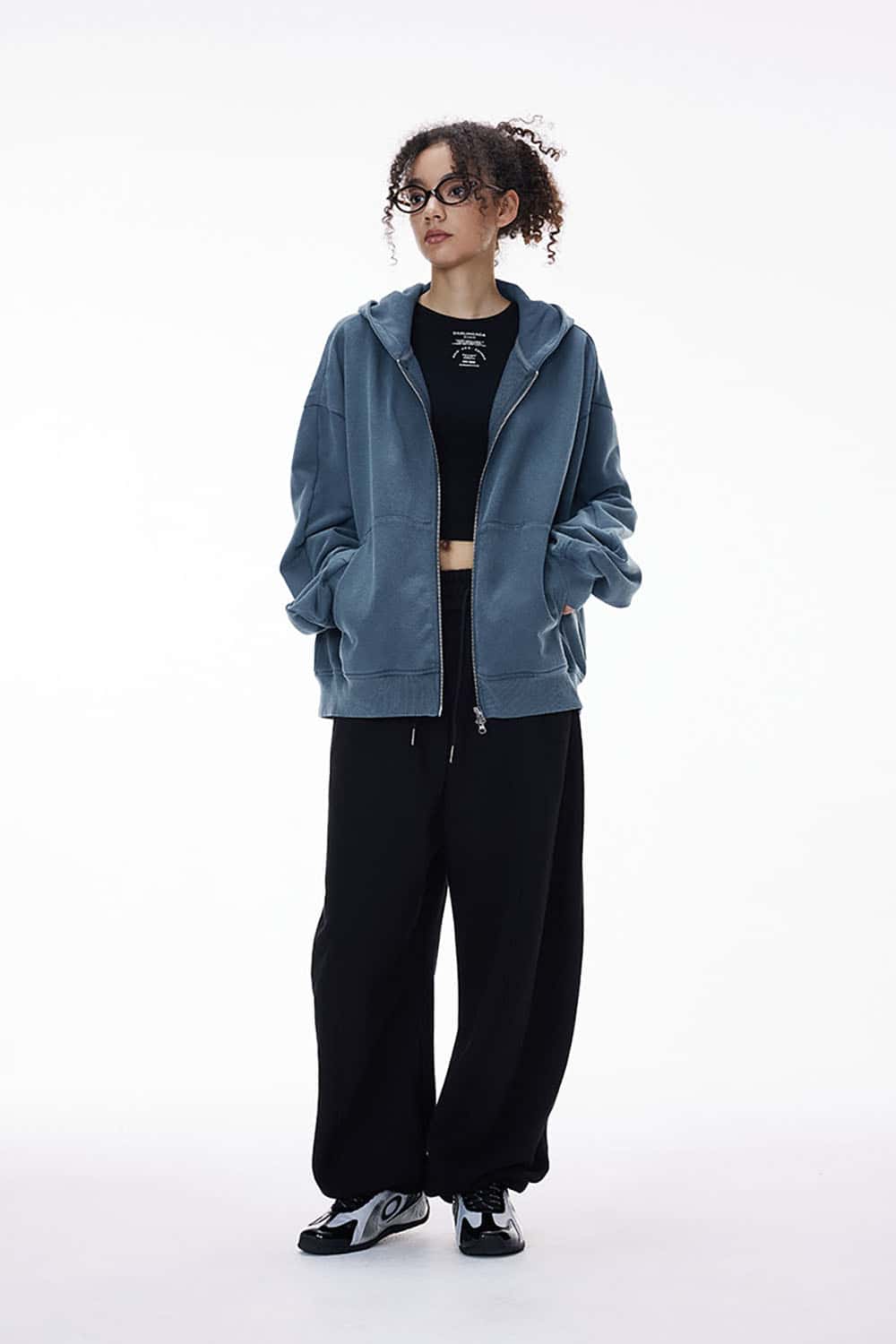 Vintage Washed Boxy Zip Hoodie _ Dragon Scale Texture Cropped Sweatshirt Jacket