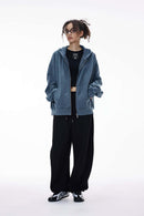 Dragon Scale Washed Cropped Zip Hoodie - Baby Blue