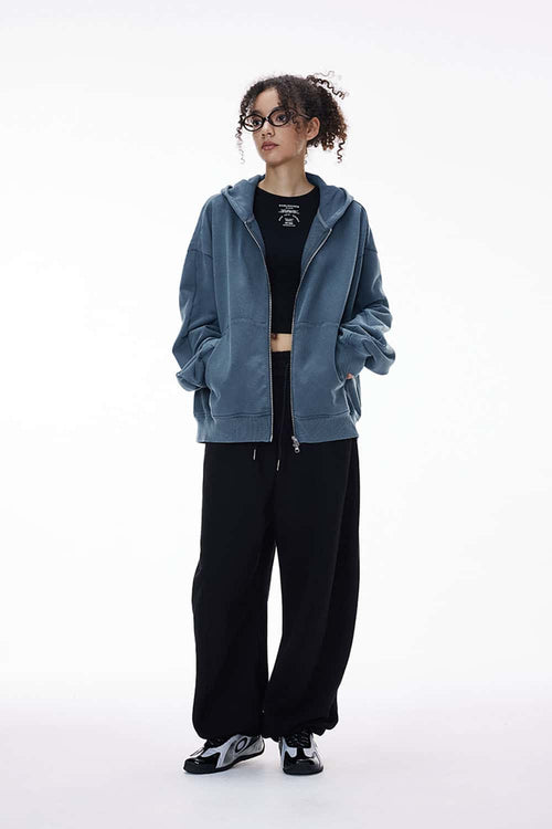 Dragon Scale Washed Cropped Zip Hoodie - Baby Blue