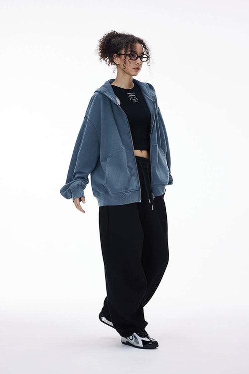 Dragon Scale Washed Cropped Zip Hoodie - Baby Blue
