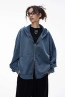 Dragon Scale Washed Cropped Zip Hoodie - Baby Blue