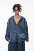 Dragon Scale Washed Cropped Zip Hoodie - Baby Blue