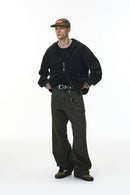 Dragon Scale Washed Cropped Zip Hoodie - Black