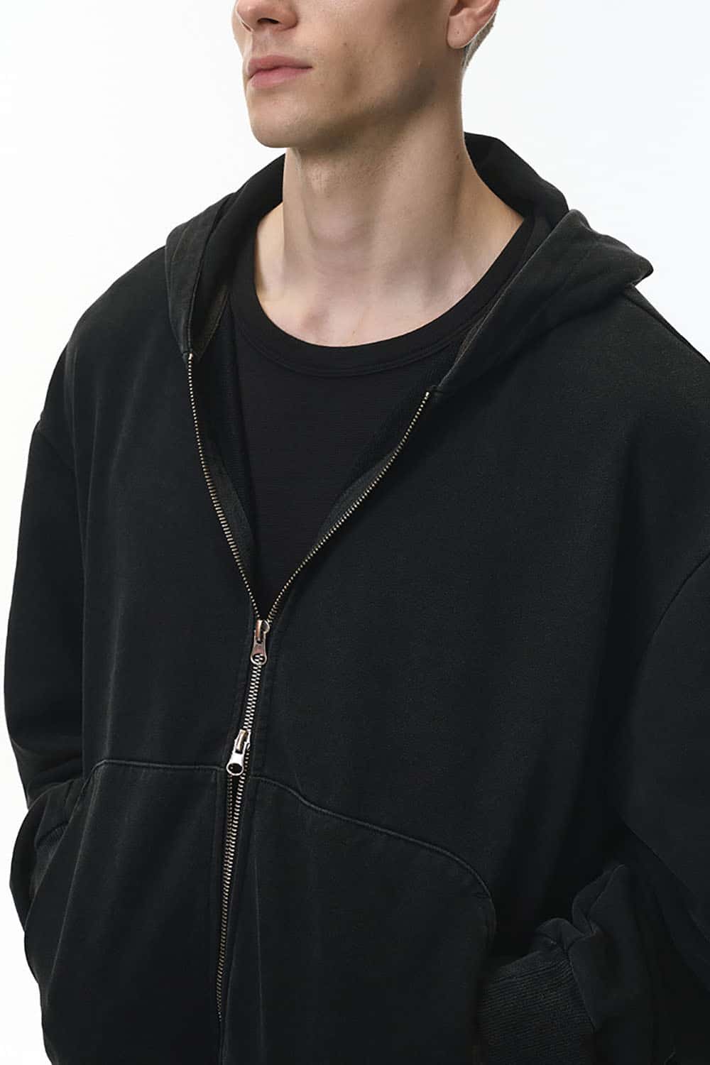 Vintage Washed Boxy Zip Hoodie _ Dragon Scale Texture Cropped Sweatshirt Jacket