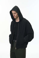 Dragon Scale Washed Cropped Zip Hoodie - Black