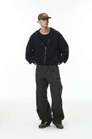 Dragon Scale Washed Cropped Zip Hoodie - Black