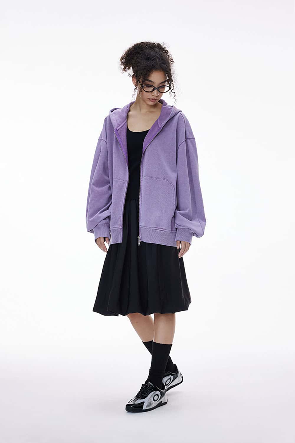 Vintage Washed Boxy Zip Hoodie _ Dragon Scale Texture Cropped Sweatshirt Jacket