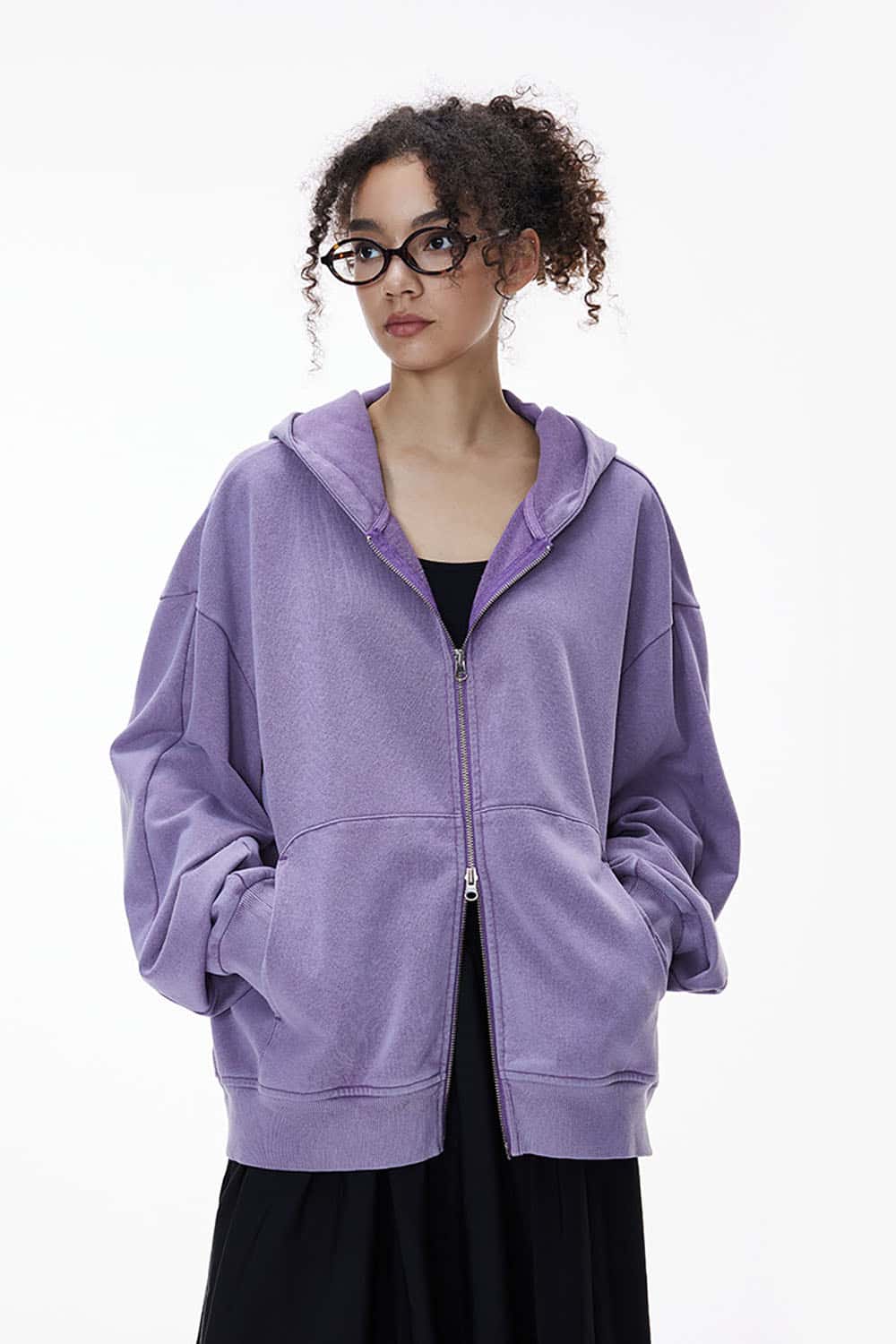 Vintage Washed Boxy Zip Hoodie _ Dragon Scale Texture Cropped Sweatshirt Jacket