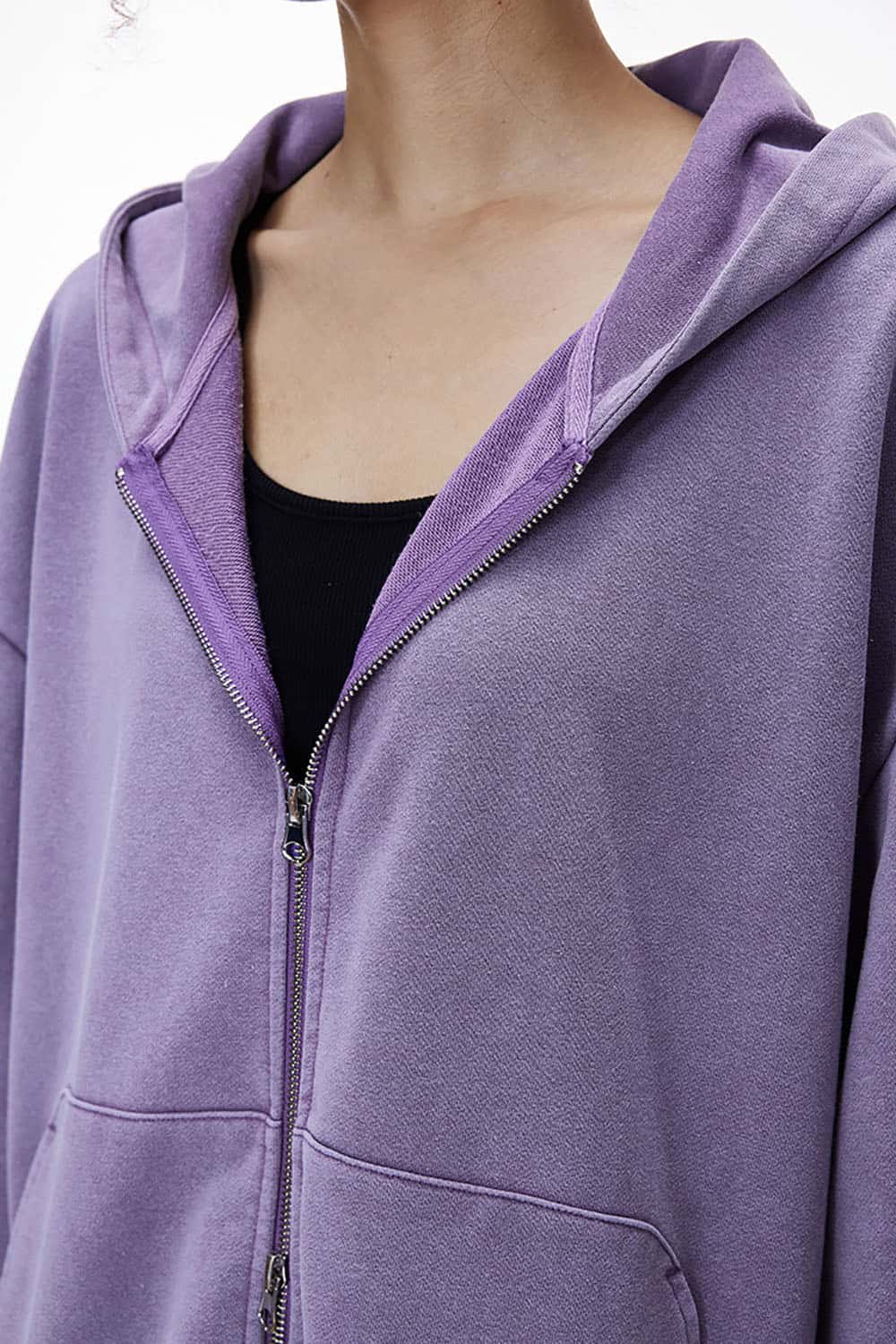 Vintage Washed Boxy Zip Hoodie _ Dragon Scale Texture Cropped Sweatshirt Jacket