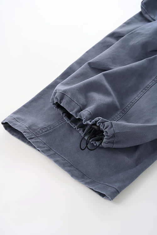 Pleated Wide-Leg Cargo Pants - Blue
