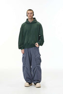 Pleated Wide-Leg Cargo Pants - Blue