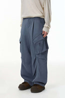 Pleated Wide-Leg Cargo Pants - Blue