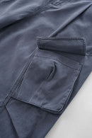 Pleated Wide-Leg Cargo Pants - Blue