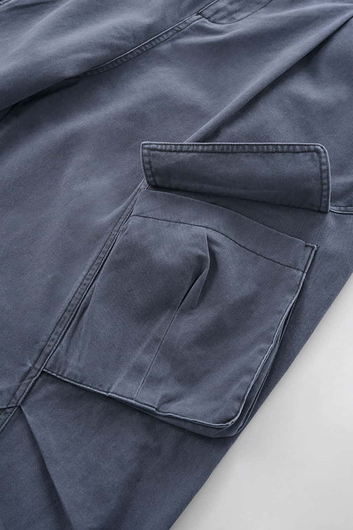 Pleated Wide-Leg Cargo Pants - Blue