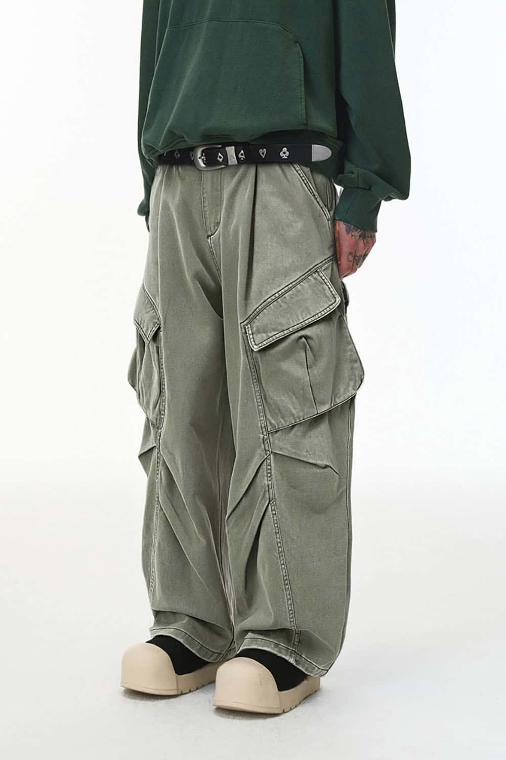 Utility Cargo Wide-Leg Pants _ Large Pocket Ruched Outdoor Techwear Trousers
