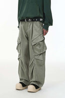 Pleated Wide-Leg Cargo Pants - Khaki