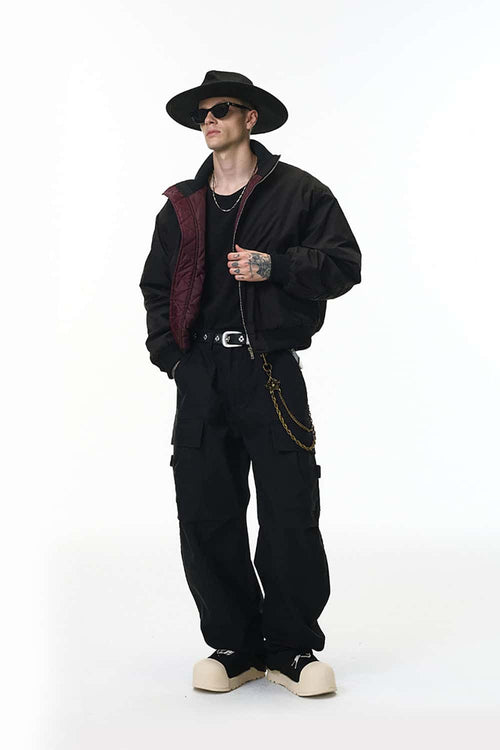 Deconstructed Mock Neck Bomber Jacket - Black