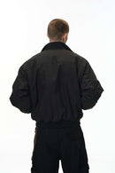 Deconstructed Mock Neck Bomber Jacket - Black