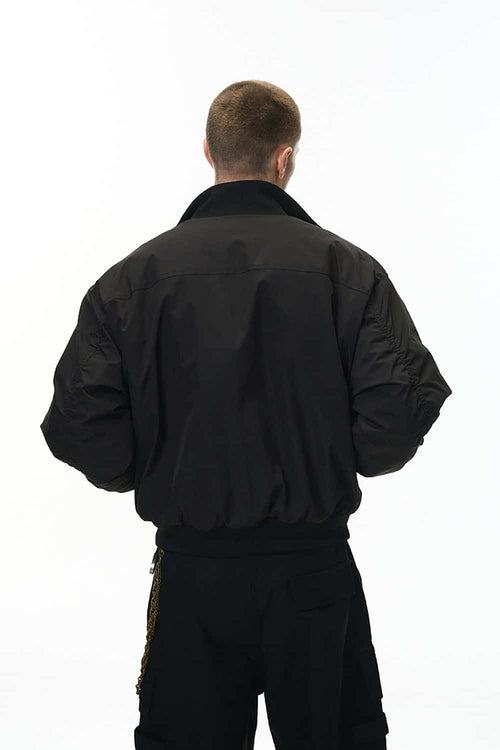 Deconstructed Mock Neck Bomber Jacket - Black