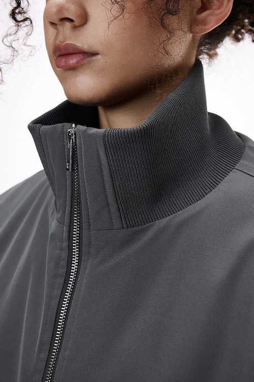 Deconstructed Mock Neck Bomber Jacket - Dark Gray