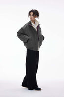 Deconstructed Mock Neck Bomber Jacket - Dark Gray