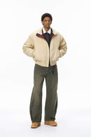Deconstructed Mock Neck Bomber Jacket - Light Khaki