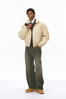 Deconstructed Mock Neck Bomber Jacket - Light Khaki
