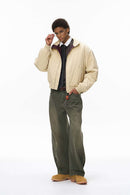 Deconstructed Mock Neck Bomber Jacket - Light Khaki