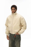 Deconstructed Mock Neck Bomber Jacket - Light Khaki