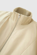 Deconstructed Mock Neck Bomber Jacket - Light Khaki