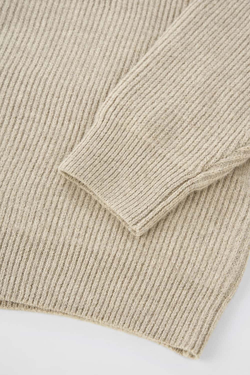 Vintage Relaxed Half-Zip Sweater _ High-Neck Ribbed Knit Pullover