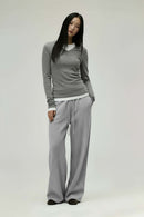 Lyocell Blend Relaxed Banana Pants - Flower Gray