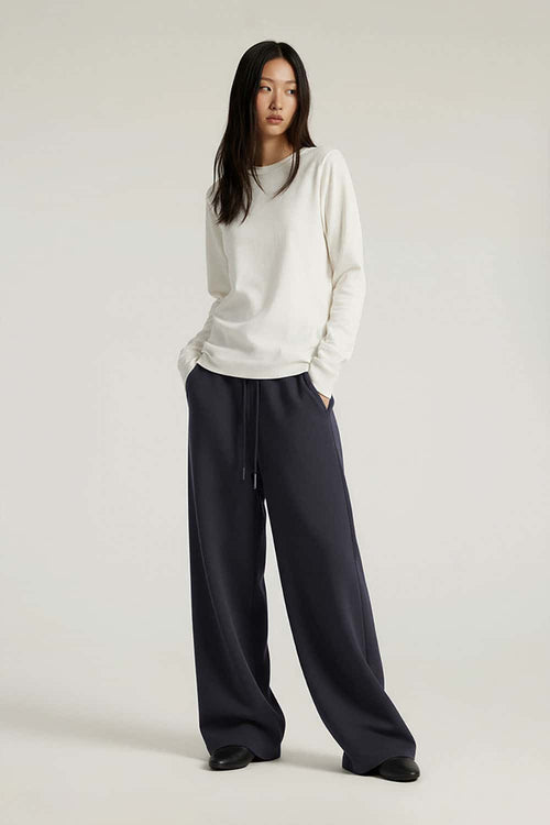 Lyocell Blend Relaxed Banana Pants - Navy Blue