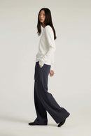 Lyocell Blend Relaxed Banana Pants - Navy Blue
