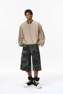 Batwing-Sleeve Cross-Knit Fleece Sweatshirt - Khaki