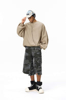 Batwing-Sleeve Cross-Knit Fleece Sweatshirt - Khaki
