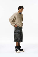 Batwing-Sleeve Cross-Knit Fleece Sweatshirt - Khaki