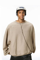 Batwing-Sleeve Cross-Knit Fleece Sweatshirt - Khaki